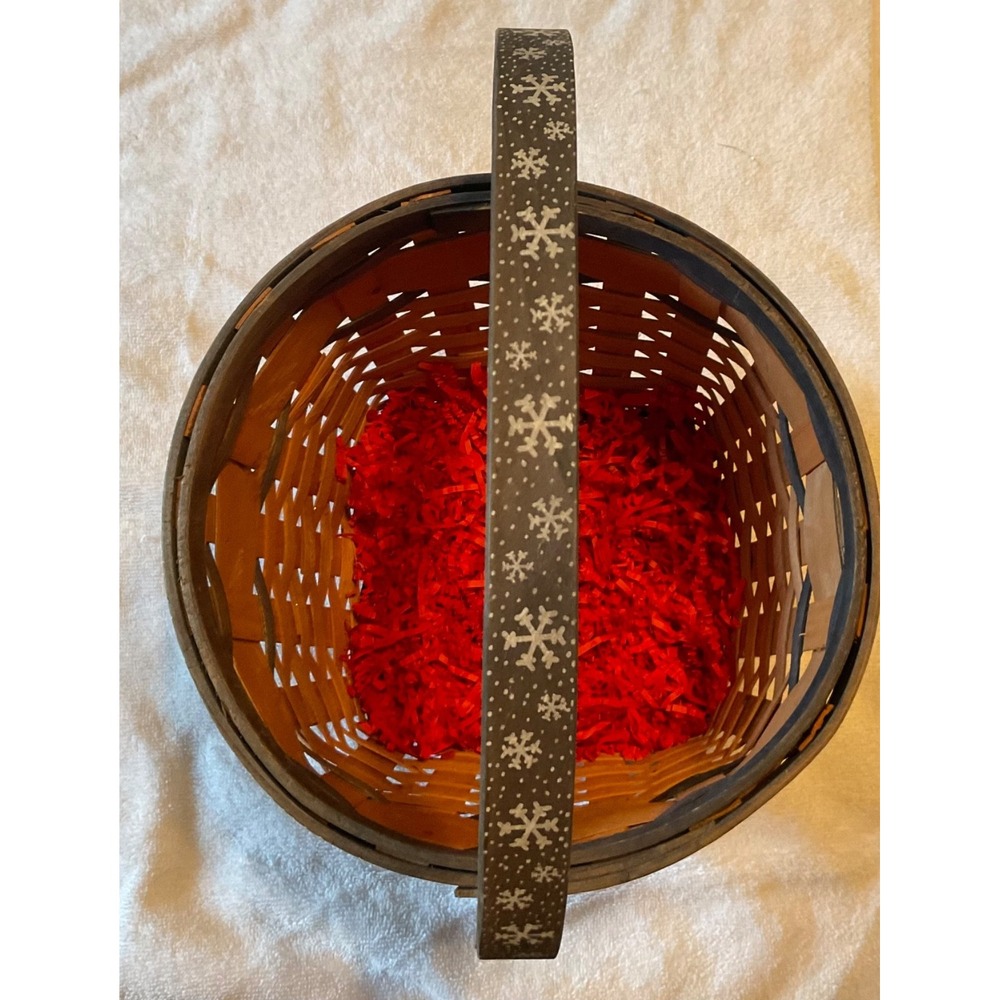 Handmade Snowman Basket w/Handle 16" High, 10"Diameter Woven Festive Handpainted - Picture 5 of 7